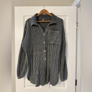 Free People Say Anything Gray Chunky Oversized Cardigan Size Small